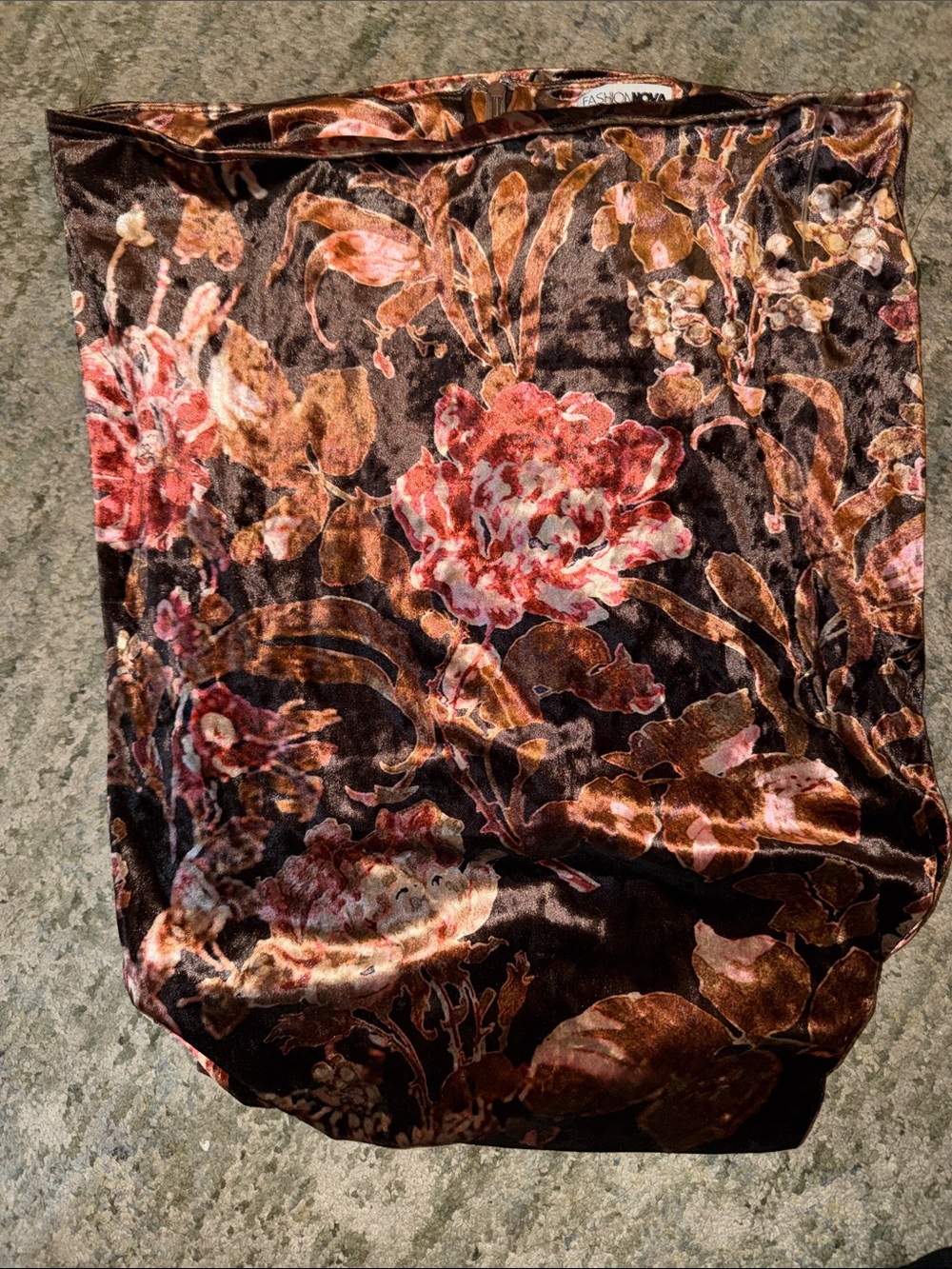 Fashion Nova Brown and Rust Floral Velvet Maxi Skirt - Picture 5 of 6